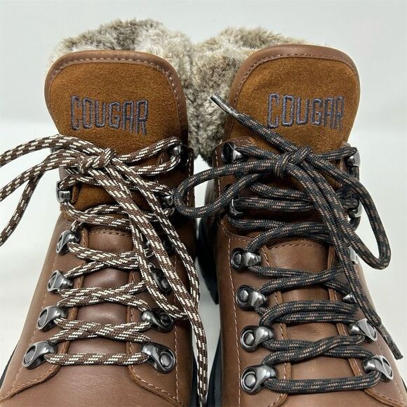 Cougar Brown Waterproof Leather Faux Fur Lace-Up Combat Boots Size 6.5-7** - Picture 6 of 15
